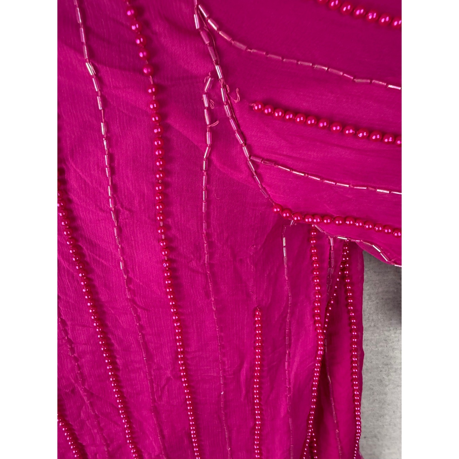 Vintage Scala Magenta Pink Beaded Silk 2 Piece Set Blouse Skirt Sequin Formal L