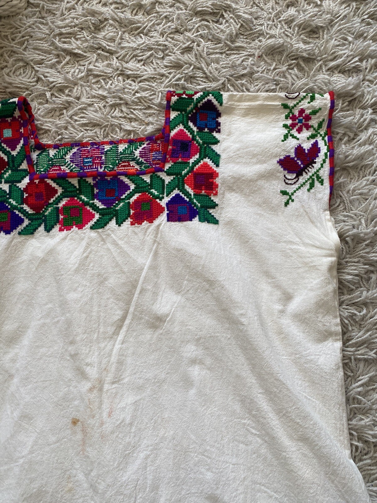 Vintage Peasant Top Hungarian Blouse Authentic Embroidered Cotton Large