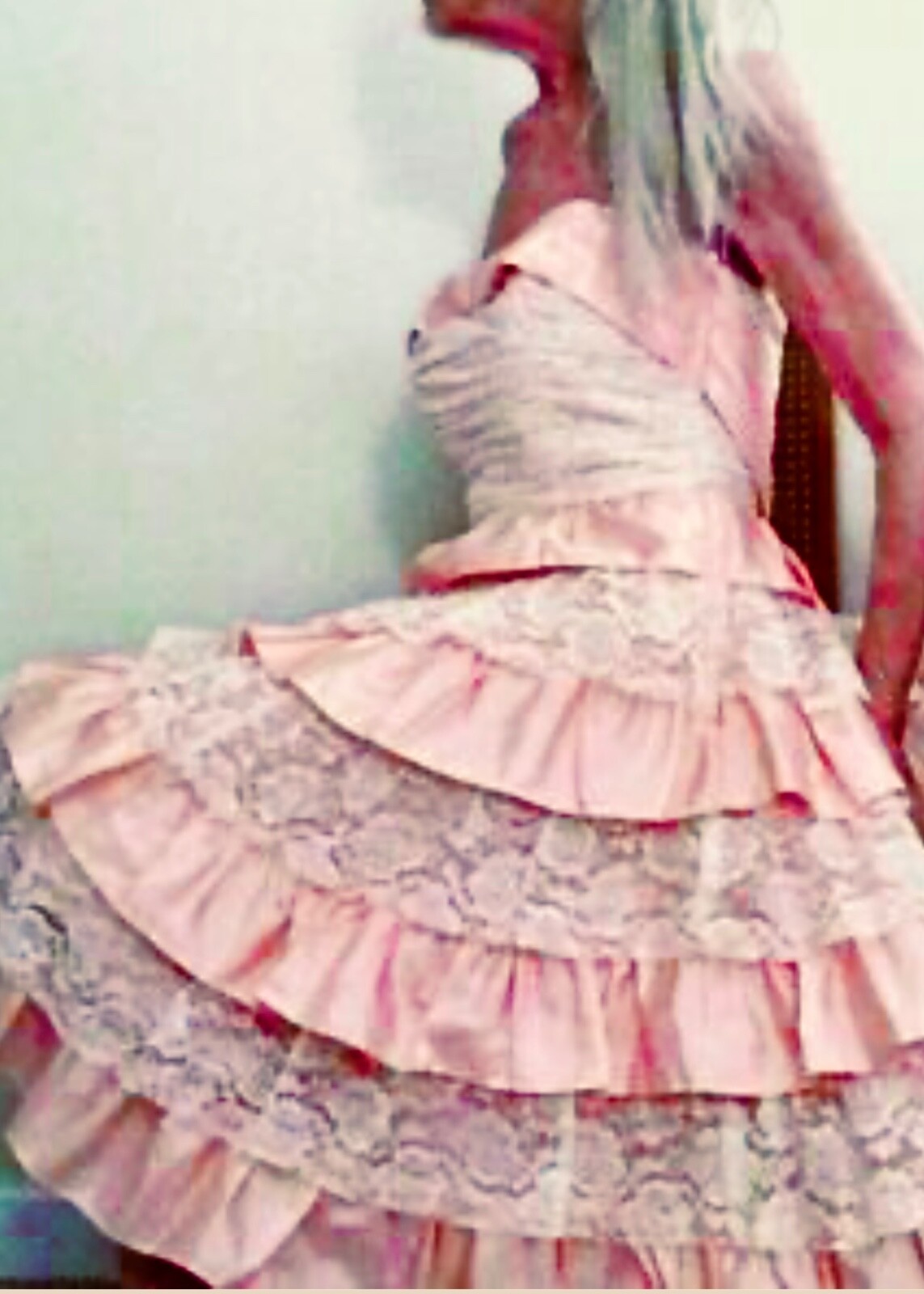 Betsey Johnson Evening Size 6 Vintage Silk Corset Laced Dress Ruffles Tulle Pink