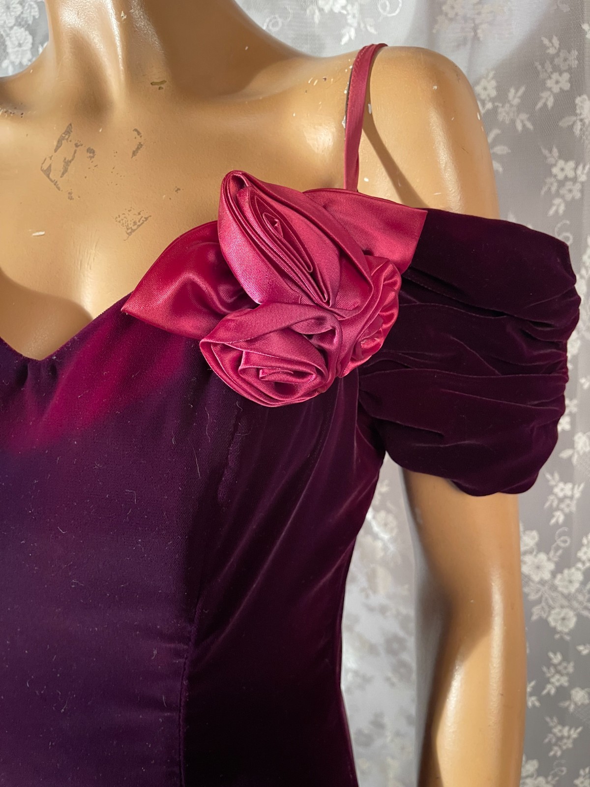 Vintage 90s Velvet Party Dress Size Small 1990s Retro Dark Romance Off Shoulder