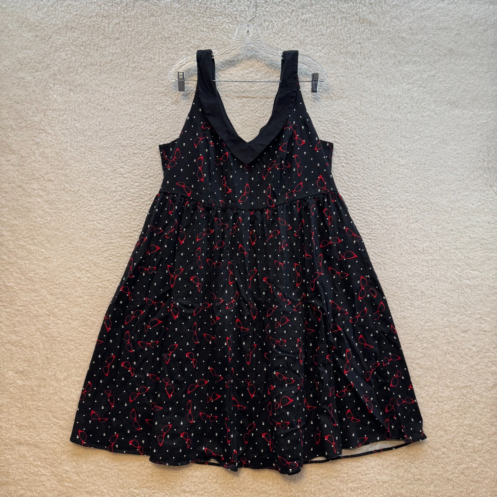 Y2K Vintage Midi Dress 18 XL Black Skull Polka Dot Goth Teacher Rockabilly Retro