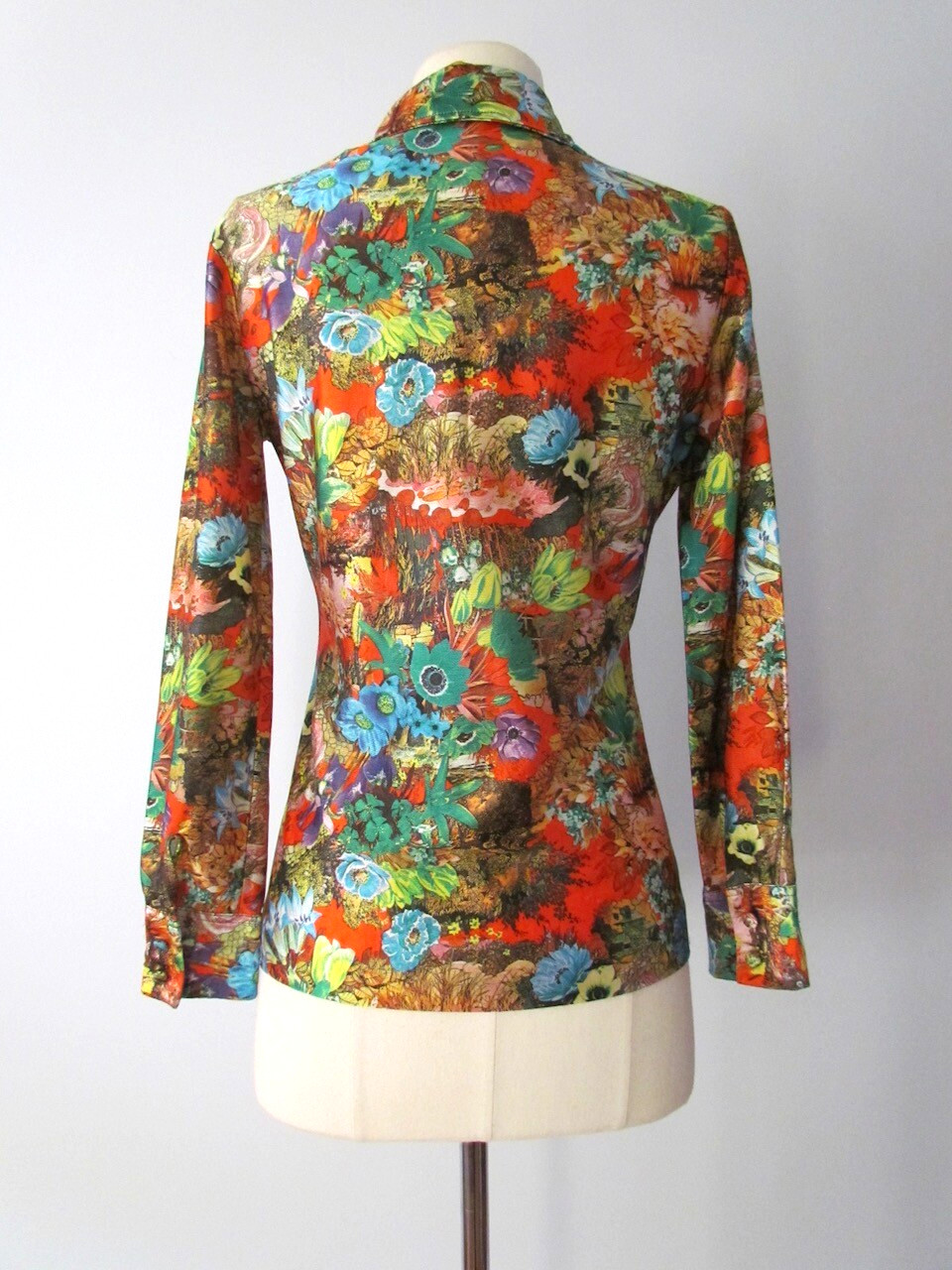 Rare Vintage 1970s Lanvin Paris Shirt Top Blouse Floral Button 10