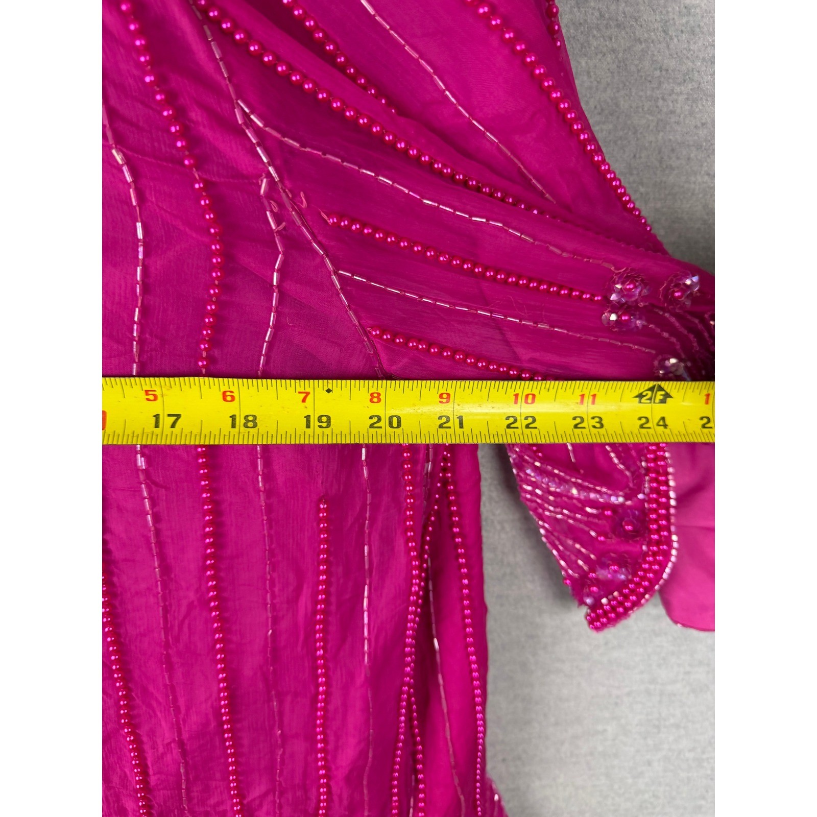Vintage Scala Magenta Pink Beaded Silk 2 Piece Set Blouse Skirt Sequin Formal L