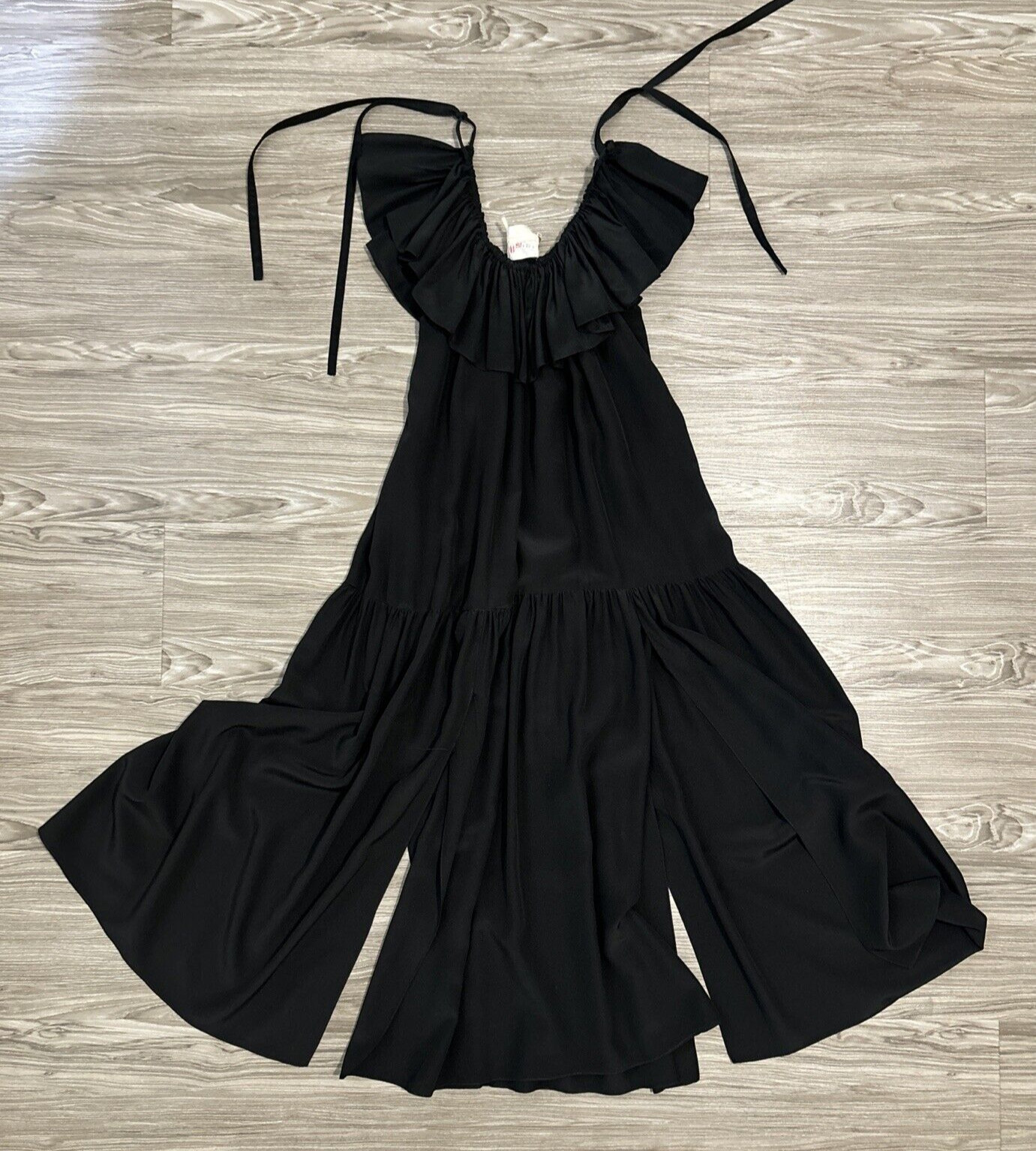 VINTAGE MAGGIE LONDON BLACK SILK DRAPED DRESS WITH SLITS