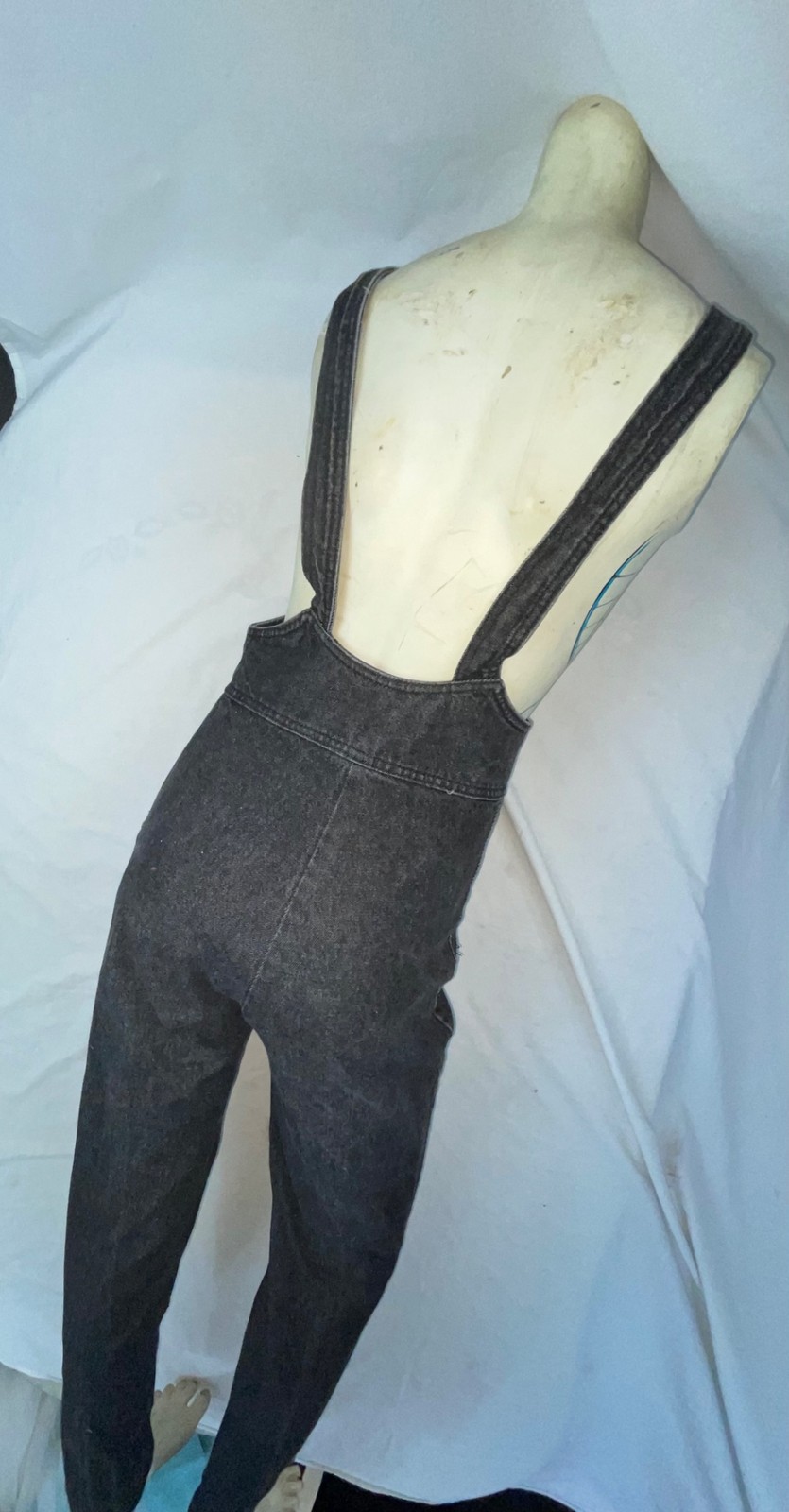VTG 80S 90S WOMENS S BLACK FREDERICKS OF HOLLYWOOD STONE WASHED DENIM OVERALLS