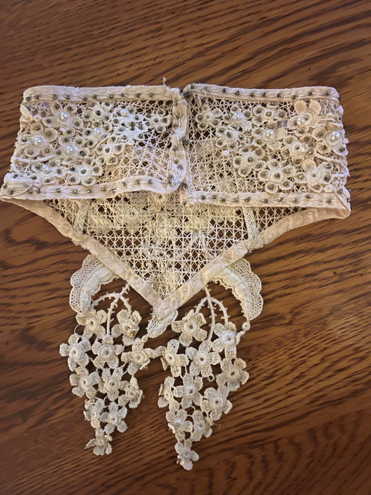 1900s Vintage Bridal Edwardian Lace Collar, Antique Textile Choker, Beaded Lace