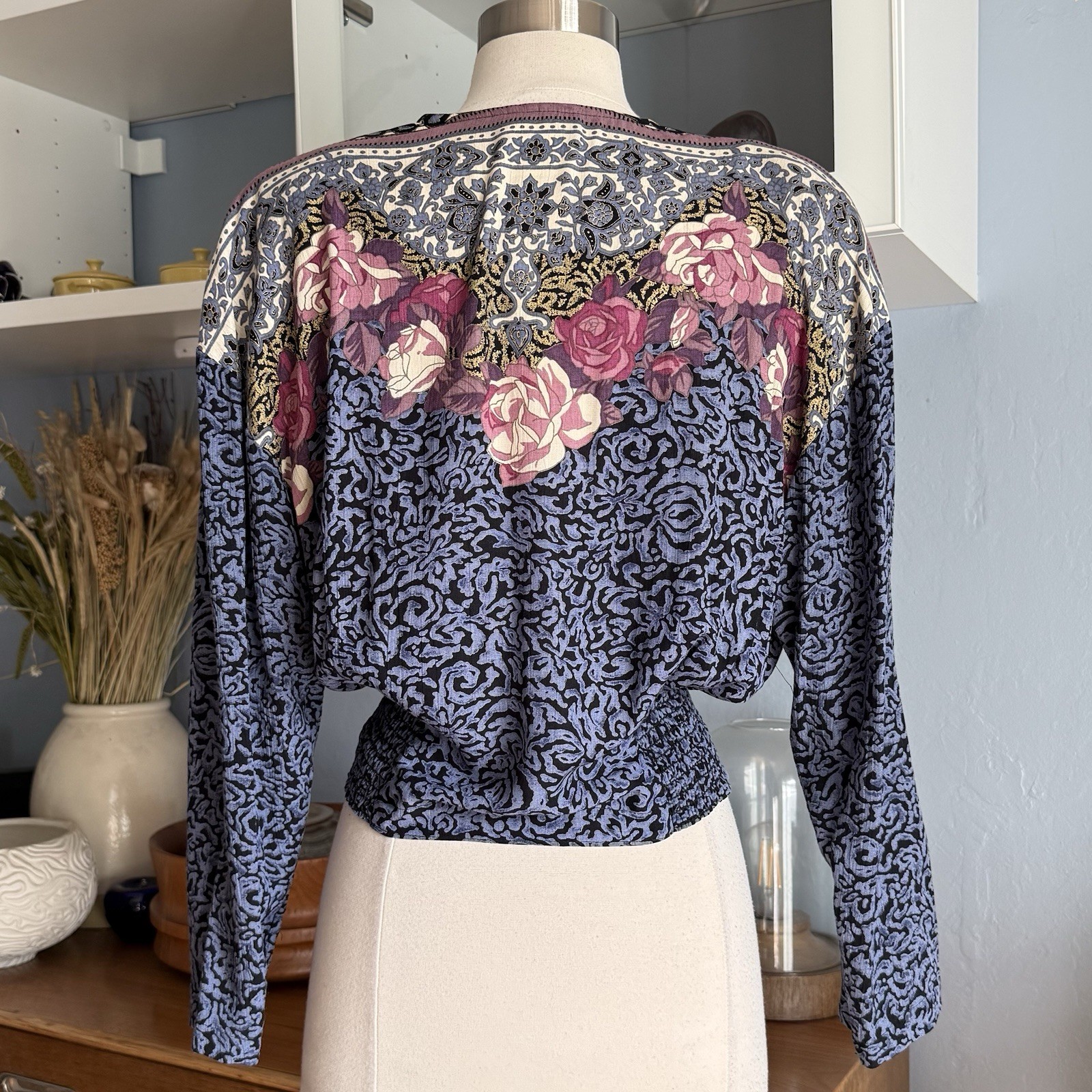 Carole Little Petites Vintage 90s Floral Front Wrap Crop Top Blouse S/M Boho
