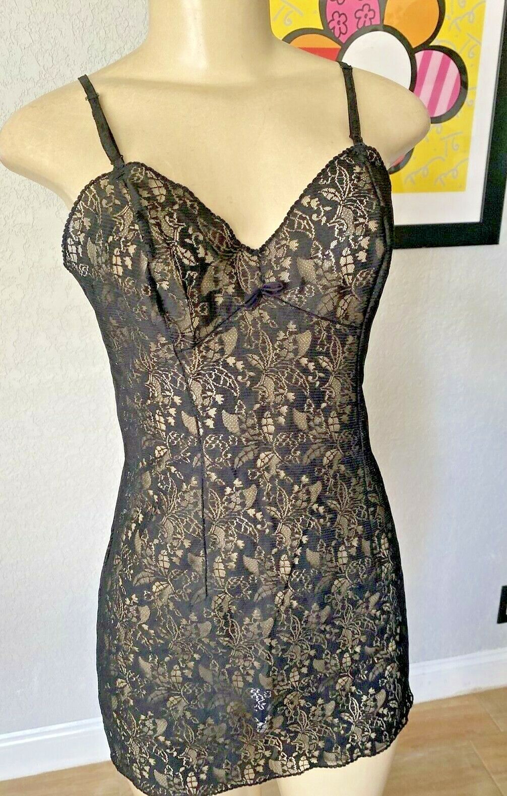 VTG LINGERIE SEXY VASSARETTE NIGHTGOWN TAG D? BLACK LACE SM SEE DETAILS lp