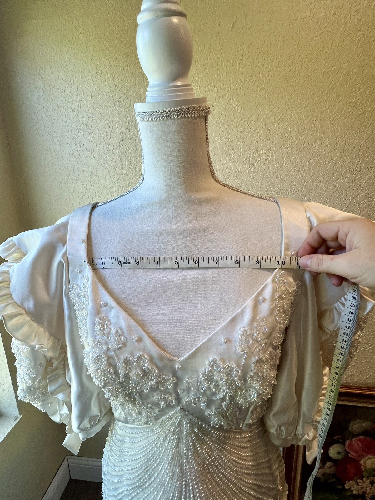 1980s Carlota Alfaro Handmade Beaded Wedding Dress Vintage Ivory Off White