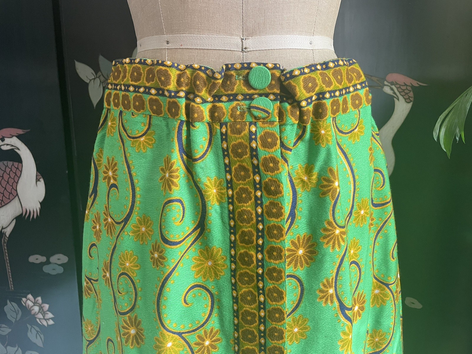 Vintage 1960’s Alex Coleman Maxi Skirt Neon Green Trippy Boho Dopamine S