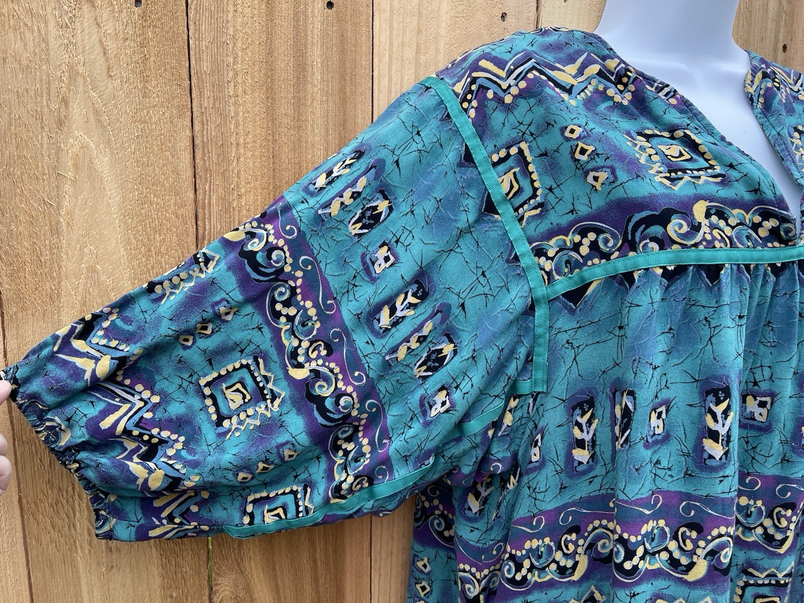 Vintage Krist Gudnason 80s Dress Muumuu Turquoise Southwest Print Kaftan L/XL?