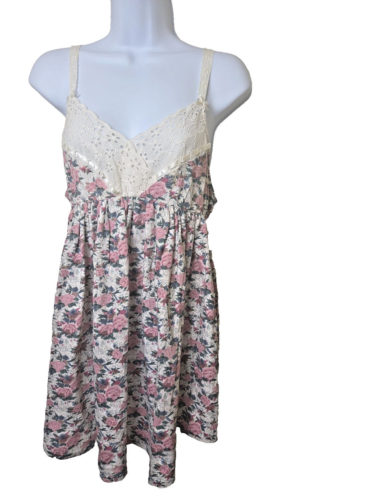 Vtg 90s Cottage Rose Romantic Eyelet Lace Victoria Secret Babydoll Nightgown M