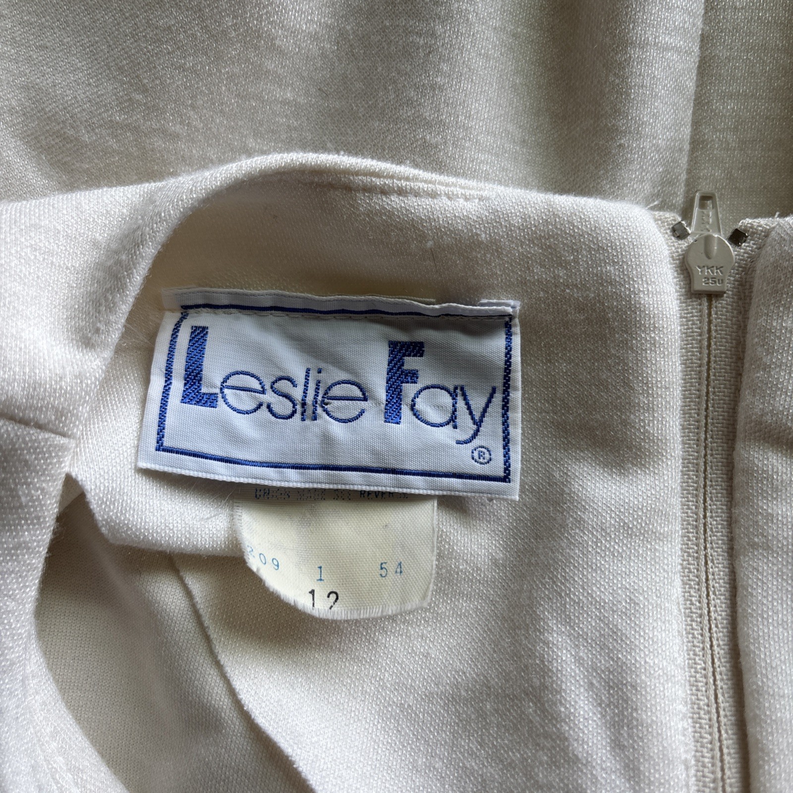 Vintage Dress Size 12 Leslie Fay Ivory w Stripes Zip Short Sleeve Blue Red Green