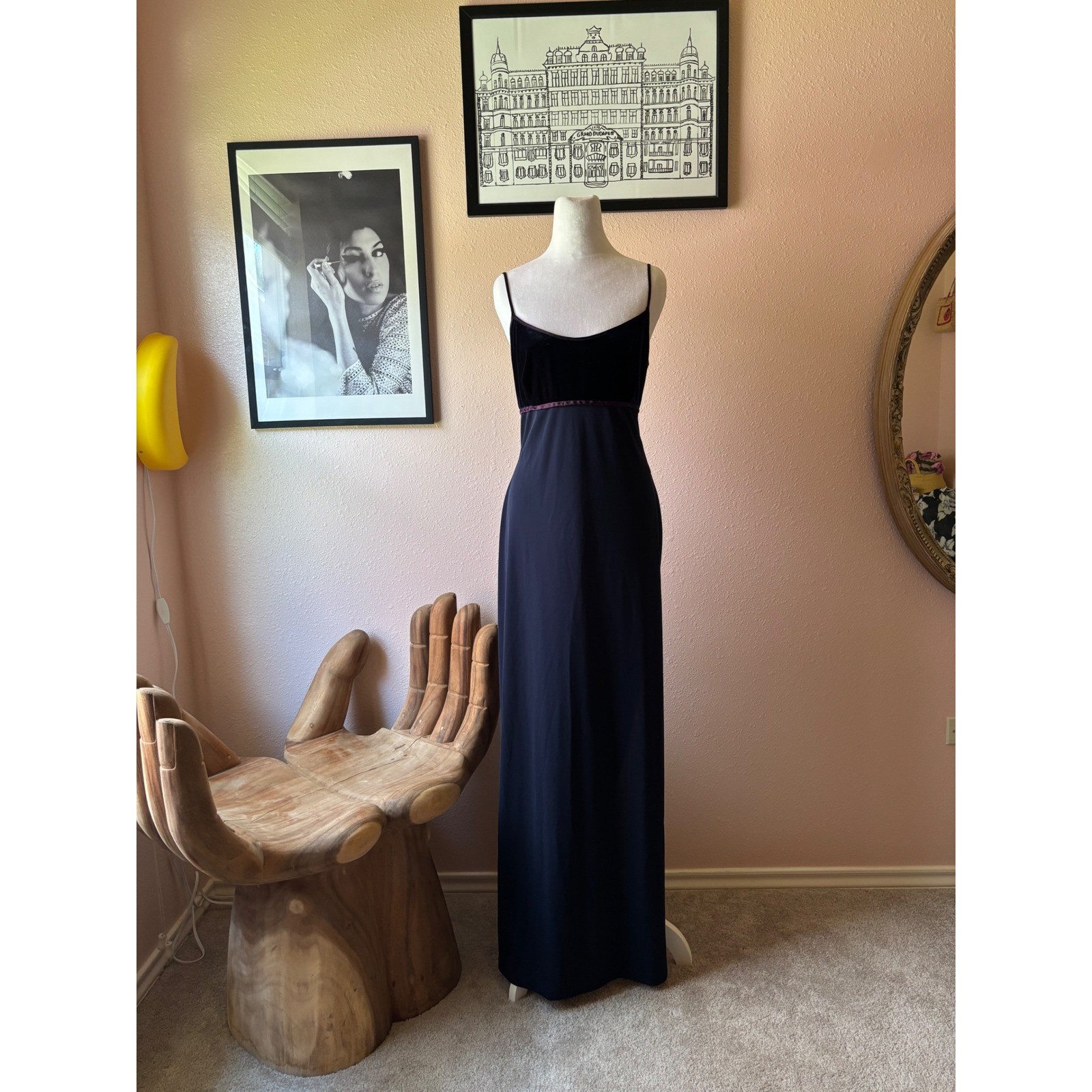 Vintage 90s Whimsygoth Blue Velvet Evening Gown