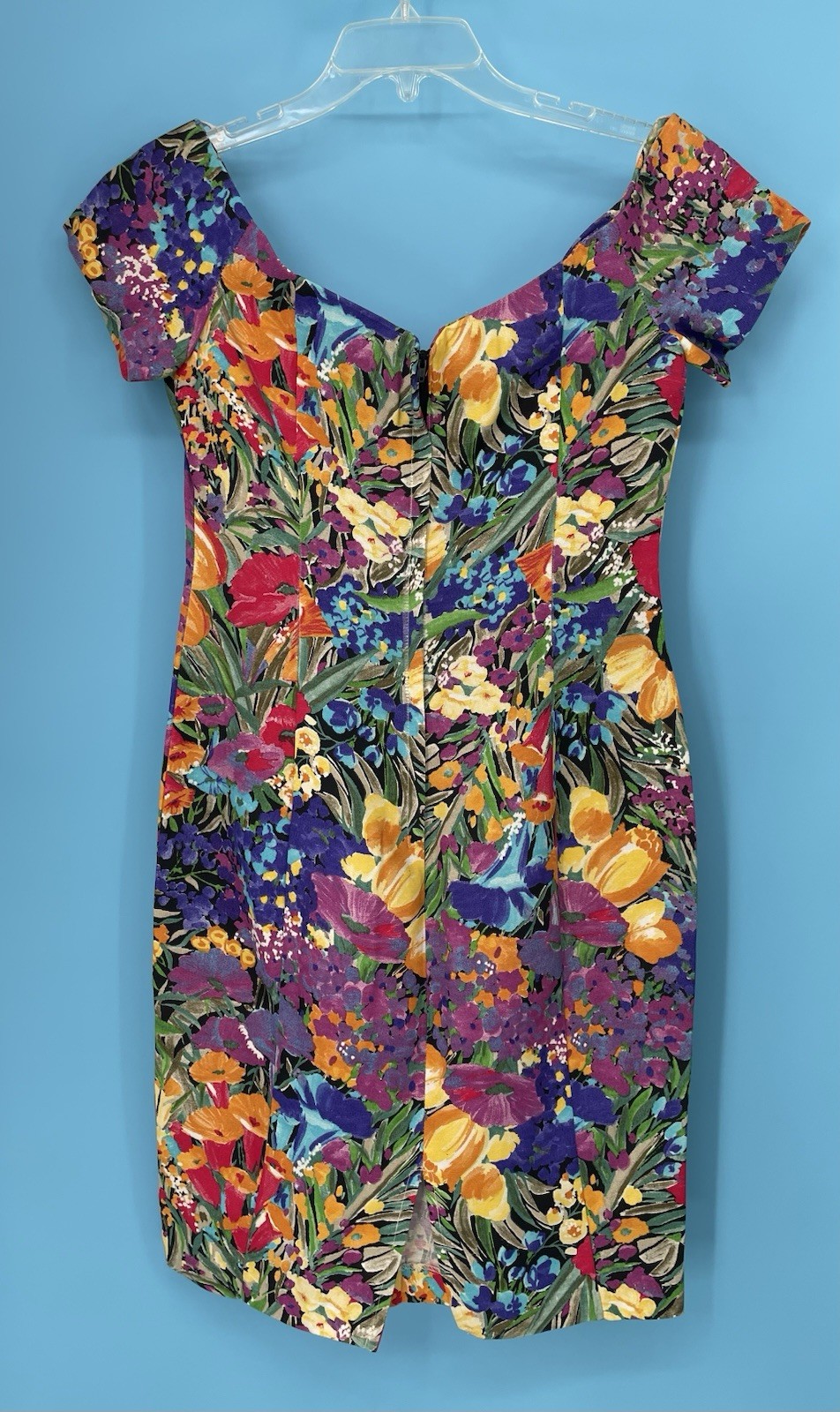 VTG Off Shoulder 90s Floral Wiggle Sheath Pencil New Wave Dress Skirt small