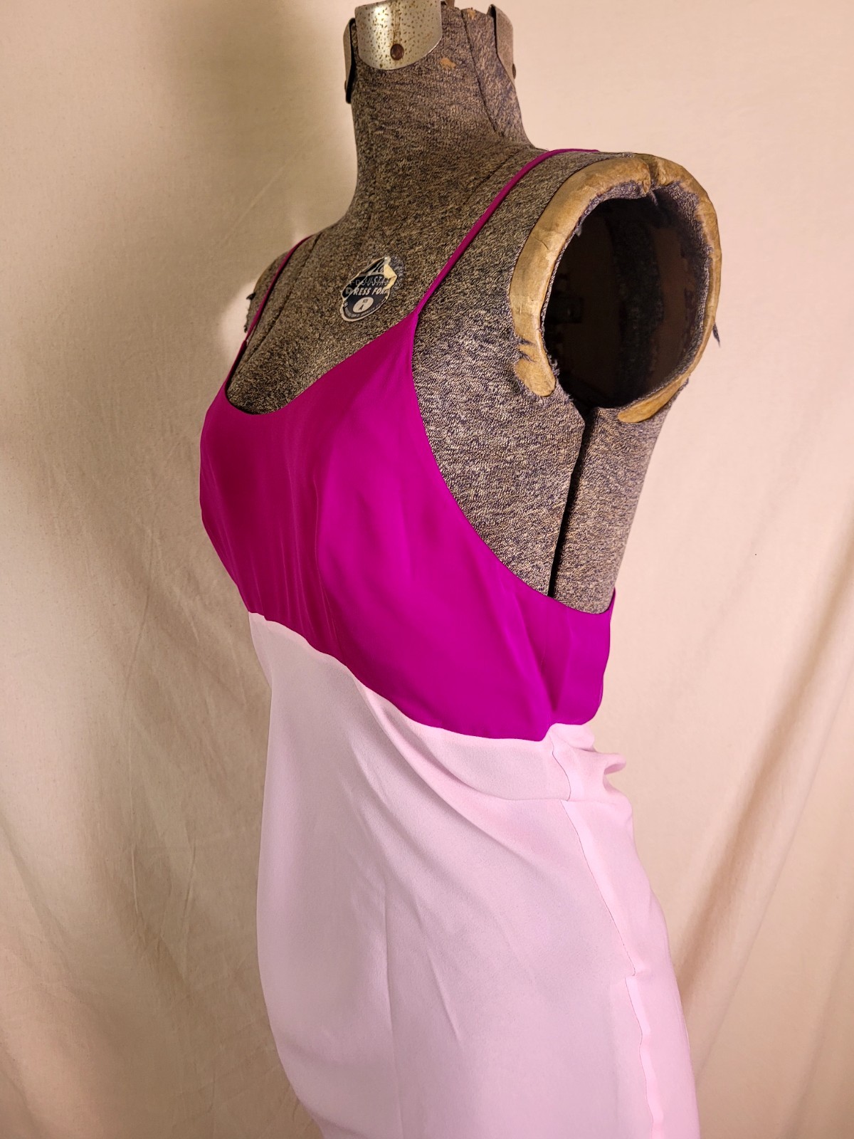 Vintage 90s Y2K Deadstock 2 Tone Pink Fuchsia Silk Nightgown Slip Dress Midi M