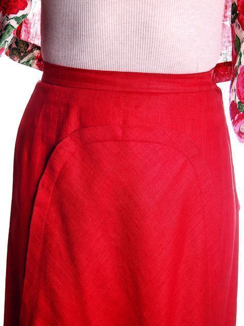 Vtg 50s Red Linen Skirt Printed Jacket Set Salon Lentheric John of California S