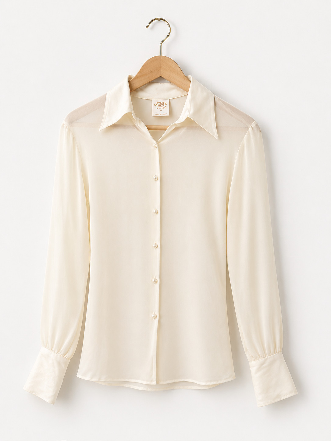 Yvan & Marzia Paris Silk Blouse Ivory Sheer Vintage French Designer Minimalist