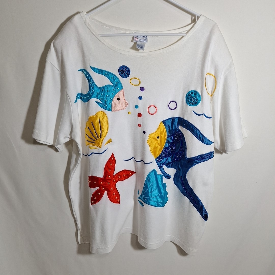 Vtg Hasting & Smith Stitched Fish Shirt 1xl