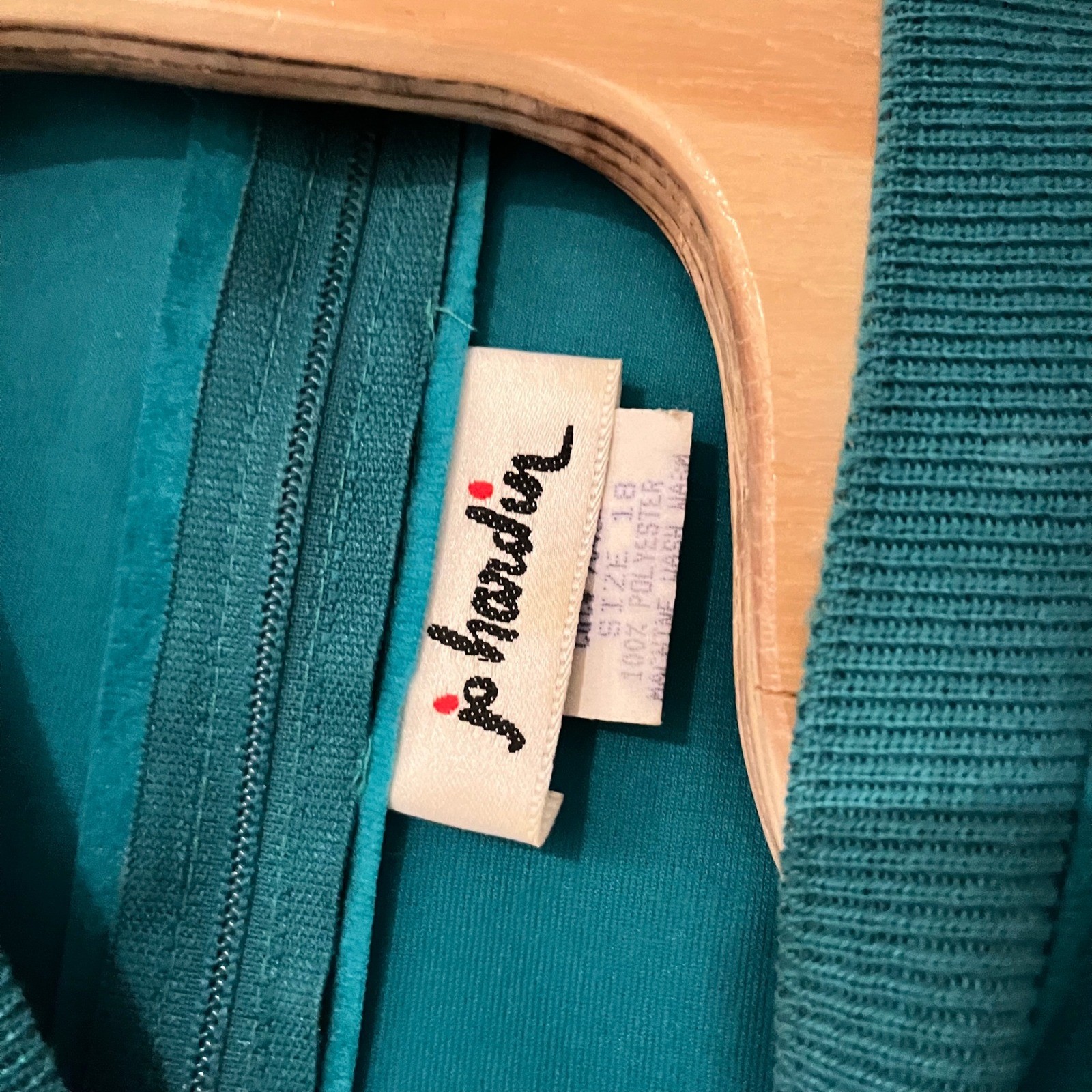 Vintage Jo Hardin Teal Faux Suede Geometric Top Back Zip Size 18 Made in USA