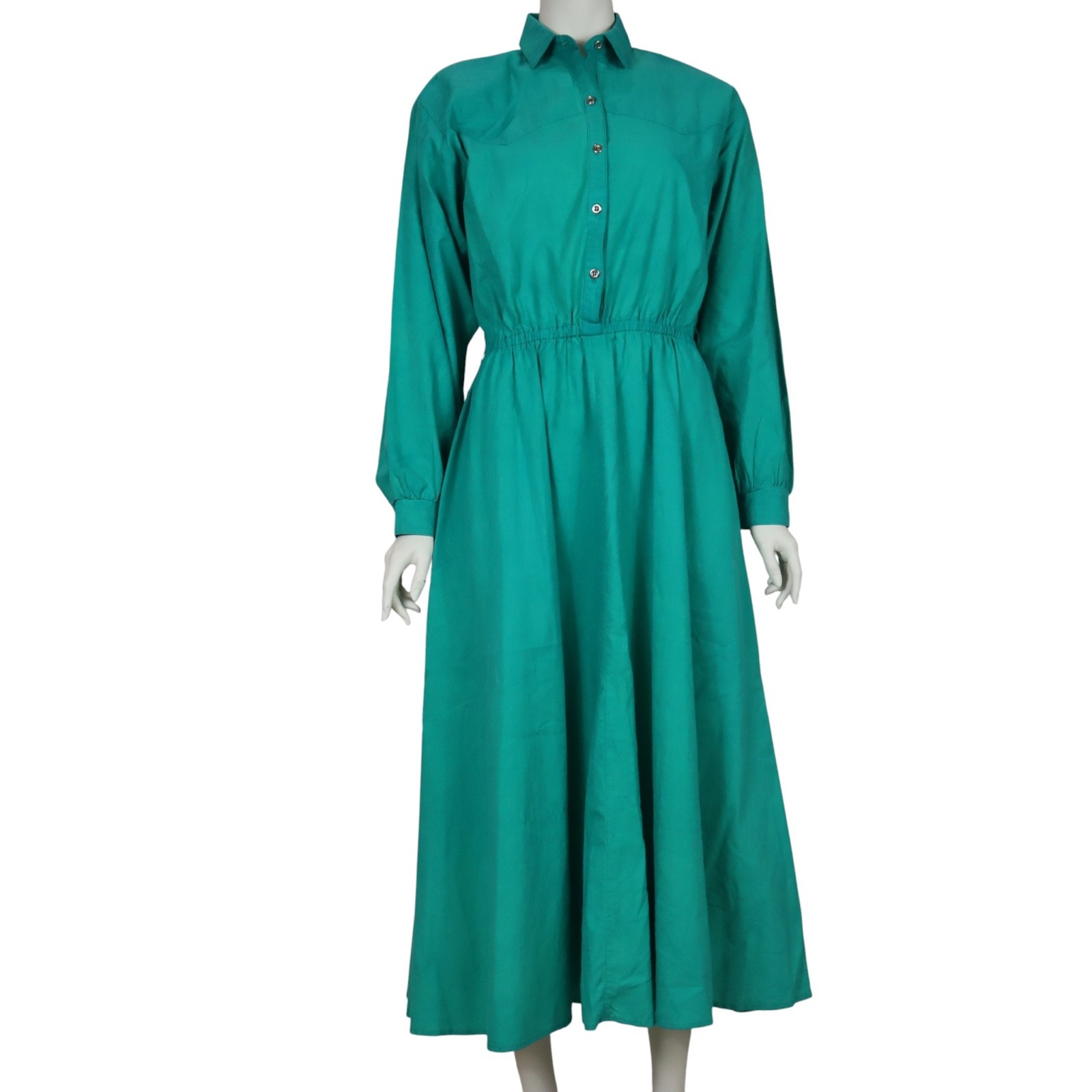 Vintage Panhandle Slim Western Dress Pleated Prairie Green USA 80s Women’s 12