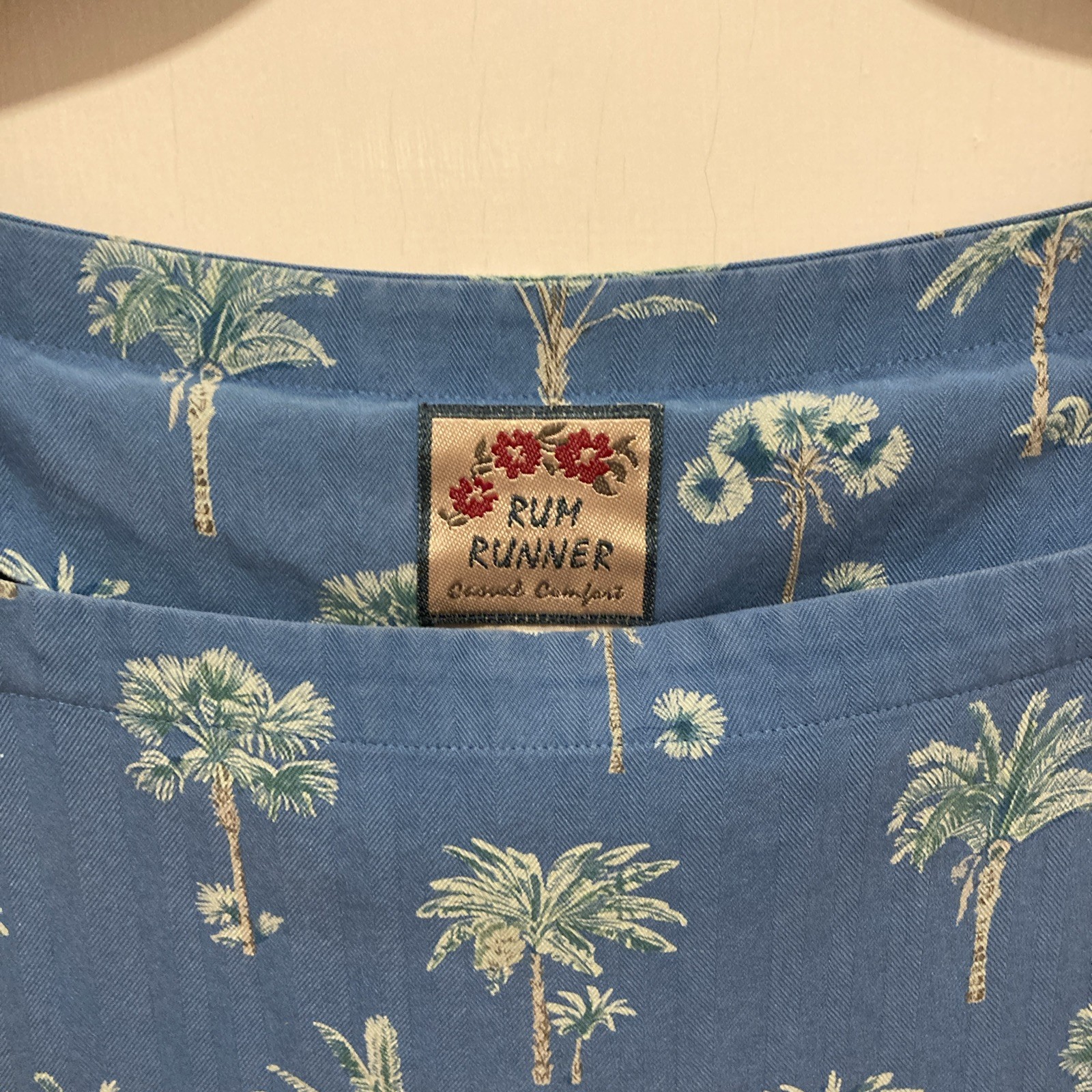 Rum Runner Hawaiian Silk Maxi Tiki Dress M-L Blue Green Tropic Palm Tree Vintage