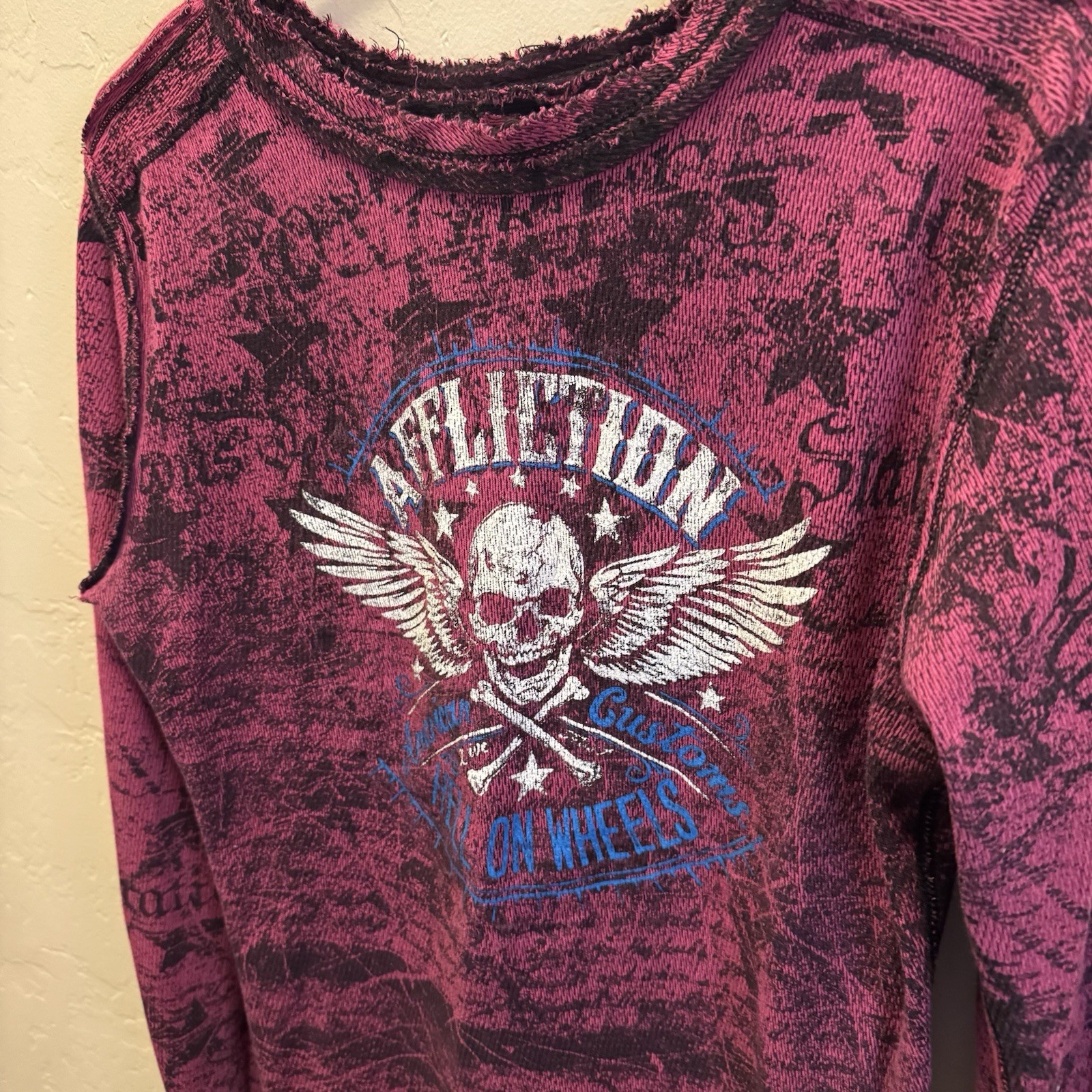 Affliction VTG Women Reversible Thermal Distressed Shirt Grunge Y2K M/L *READ*