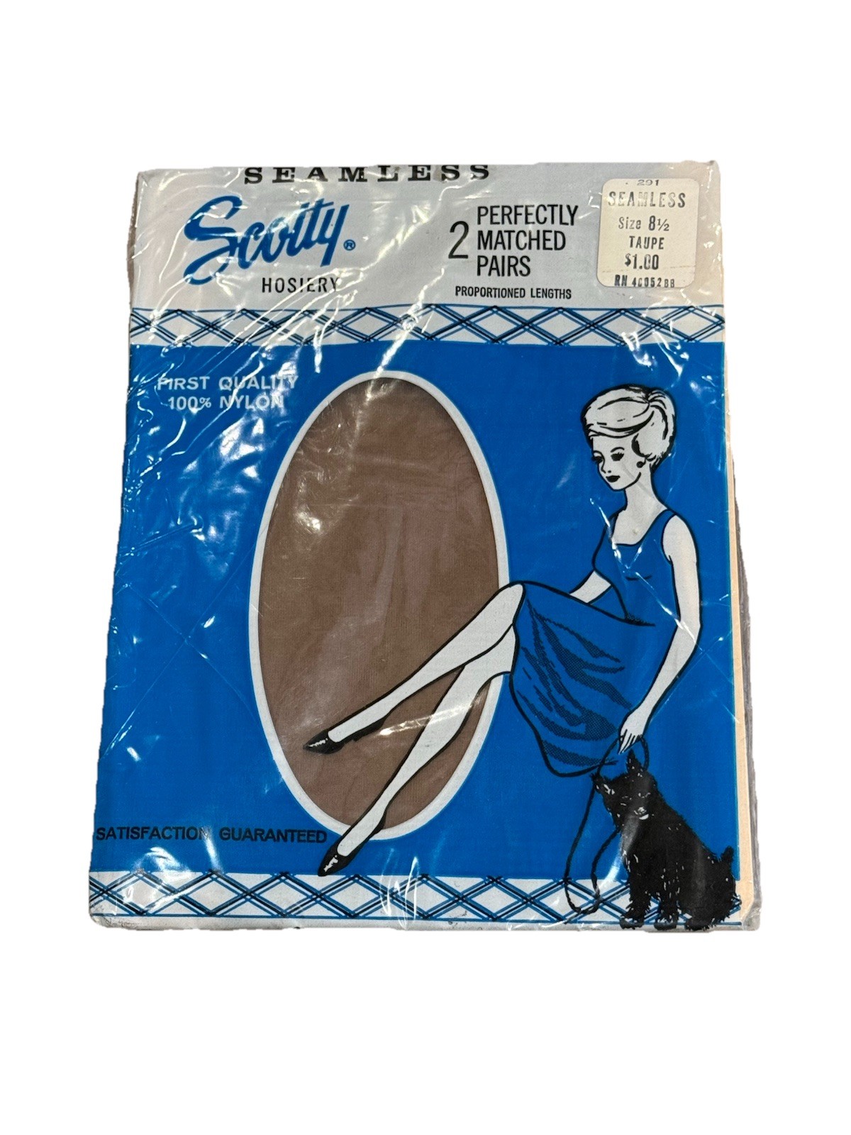 Vintage Scotty Seamless Nylon Stockings Hosiery Taupe Size 8.5