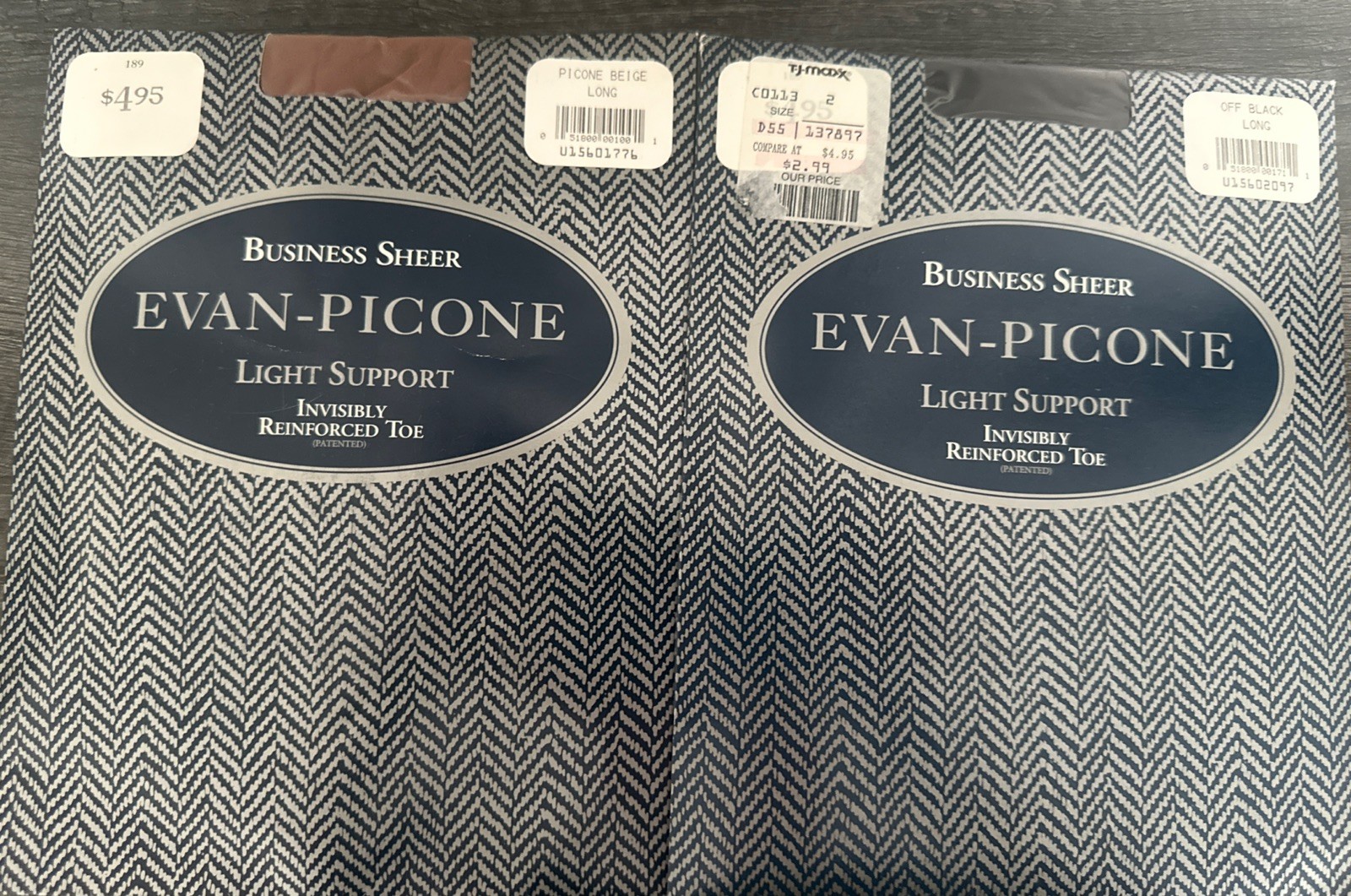 Business Sheer Evan Picone Pantyhose Beige & Black Long Lot Of 2