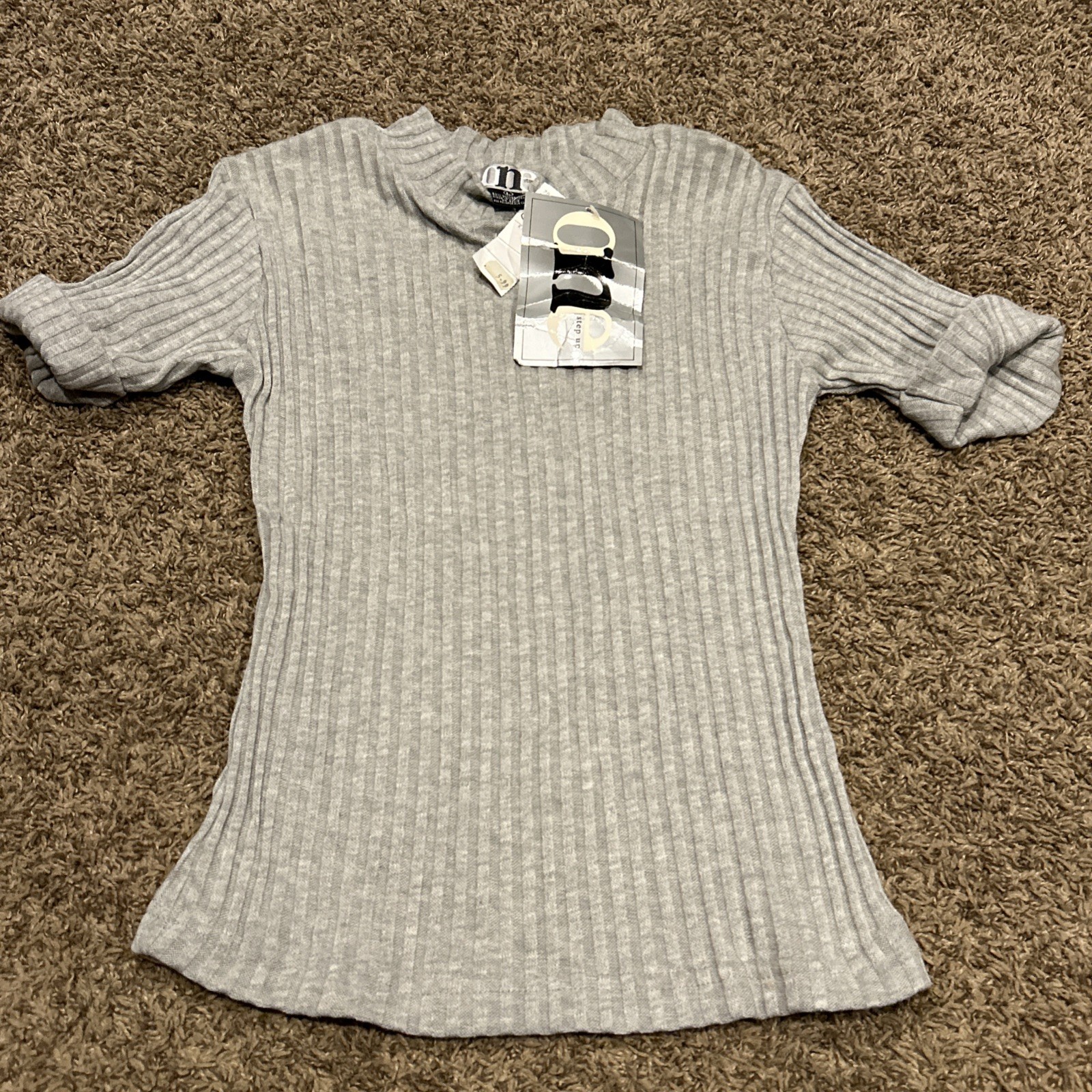 One Step Up Vintage Stretch Ribbed Gray Tee Size L Cotton Blend NOS NWT A10