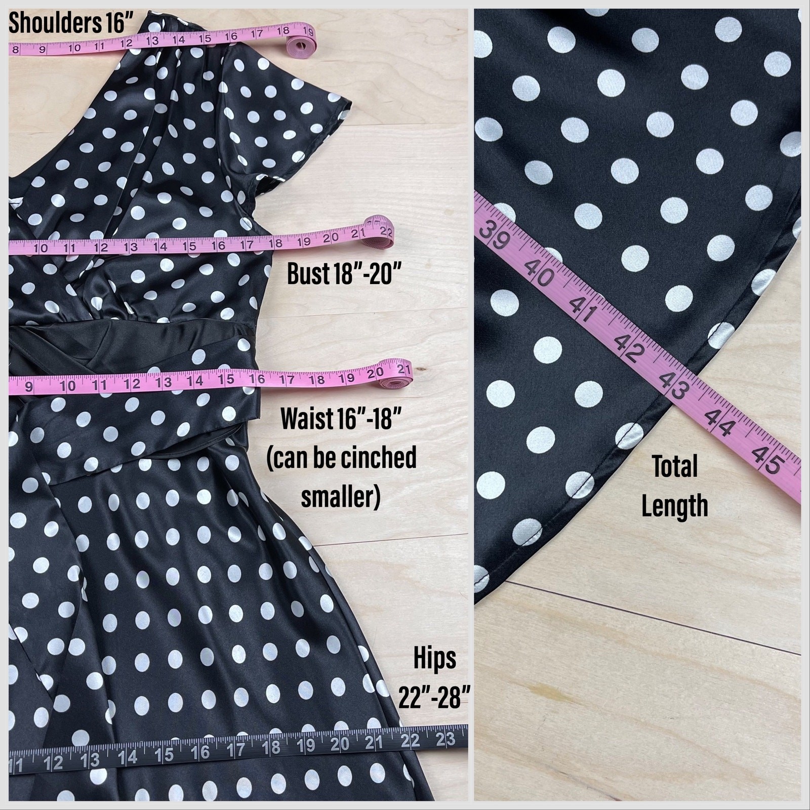 Vintage Y2K Black & White Polka Dot Tie Back Satin Dress – 32″ Waist
