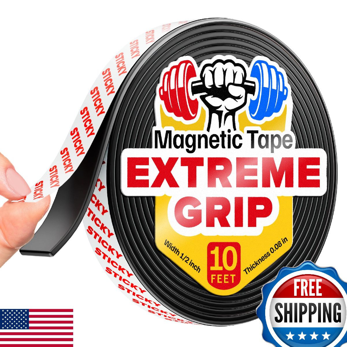 Super Sticky Magnetic Tape – 10 ft x 1/2 in Strong Magnet Strip with Adhesive