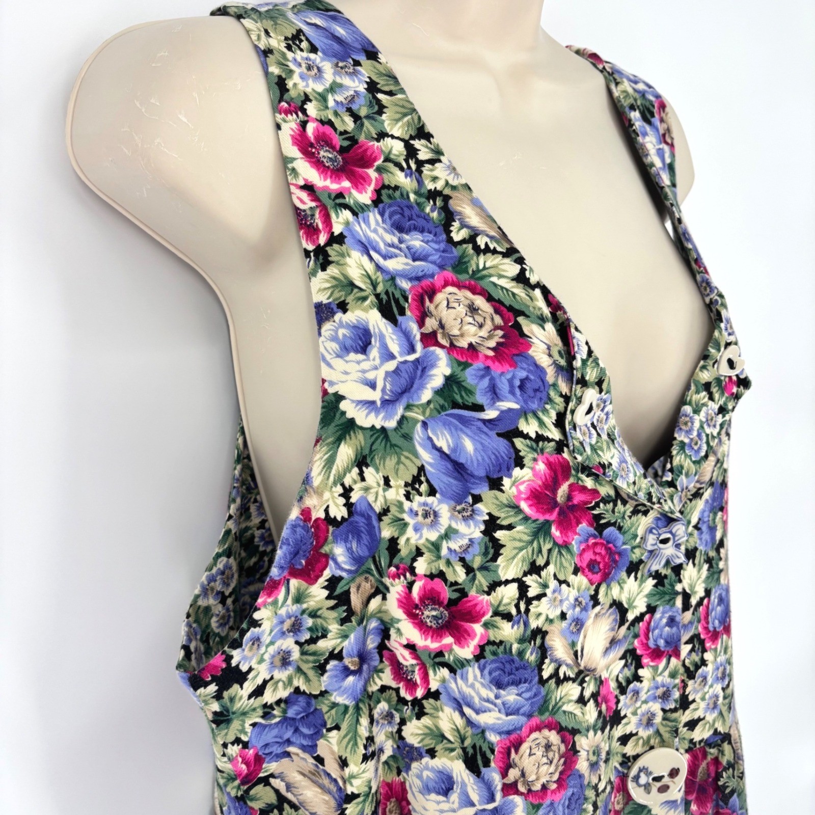 Dogwood Lane Rare Vintage 90s Floral Jumper Dress Ceramic Buttons Womens M