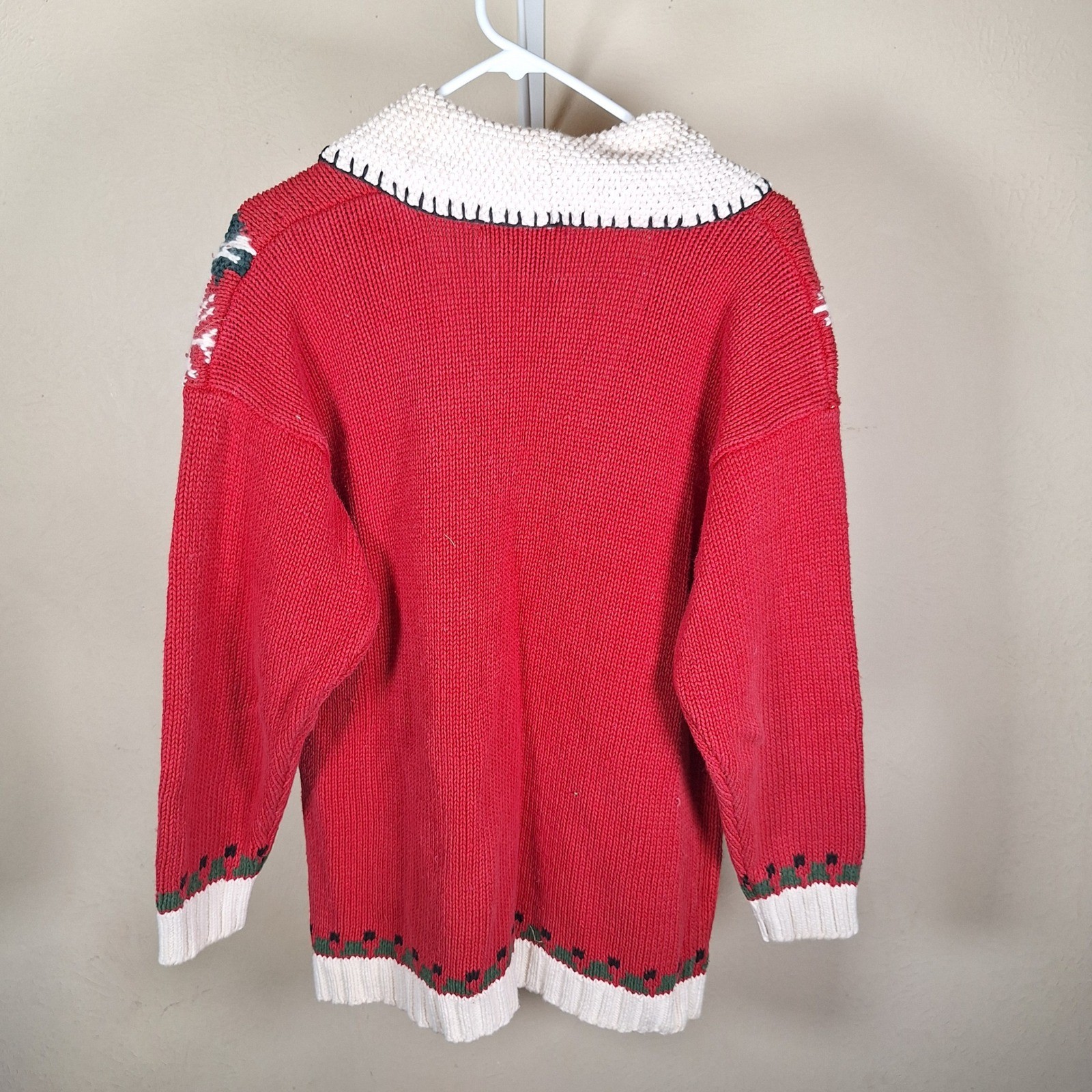 Cullinane Vintage Hand Knit Christmas Cardigan Shawl Collar 3D Whipstitch L