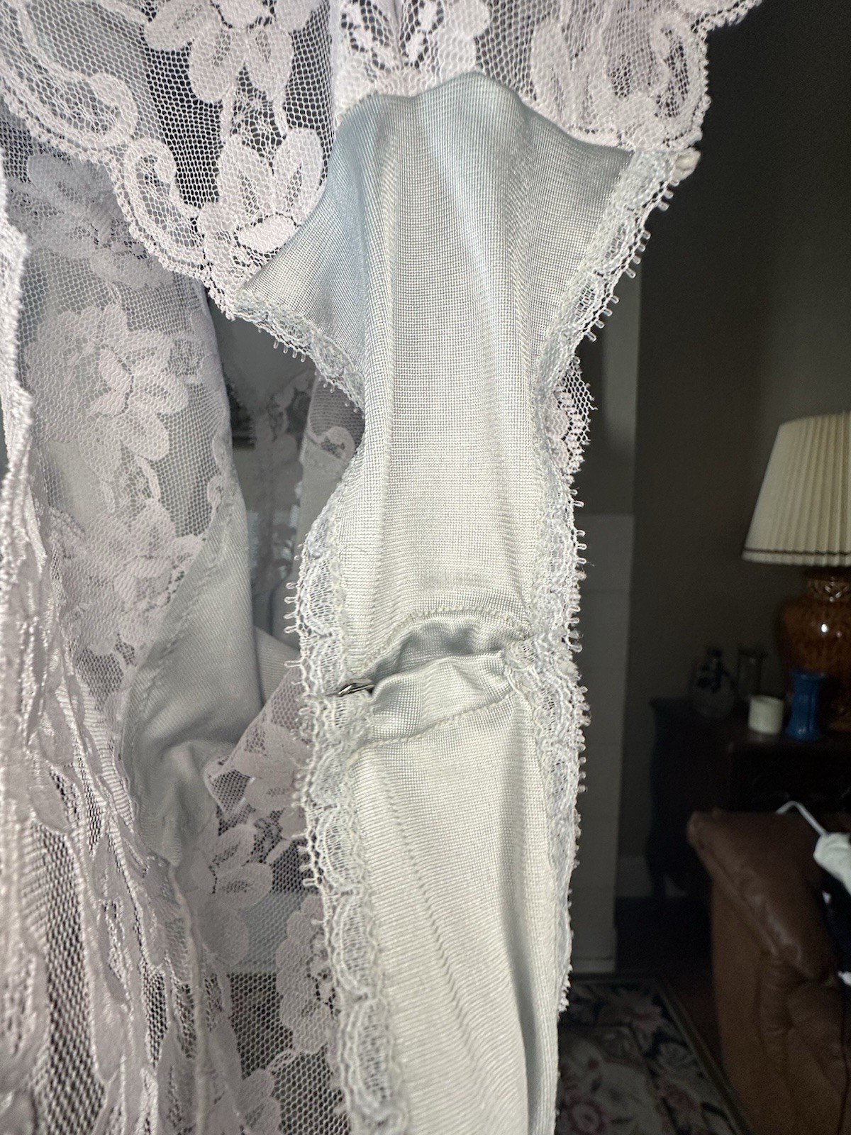 Kayser Vintage Blue Satin And Lace Teddy Sz 36 Armpit To Armpit 15” Length 29”