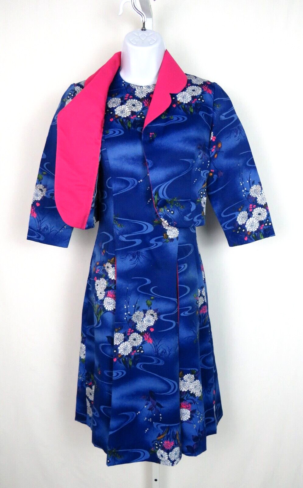 VTG 1950s 60s WALTAH CLARKE’S OF HONOLULU DRESS & CROP JACKET FLORAL POLY SILK?