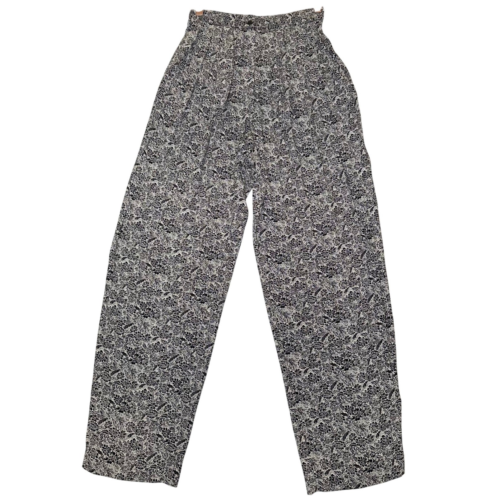 Grannycore Vintage High Waisted Floral Paisley Pants Black White 8