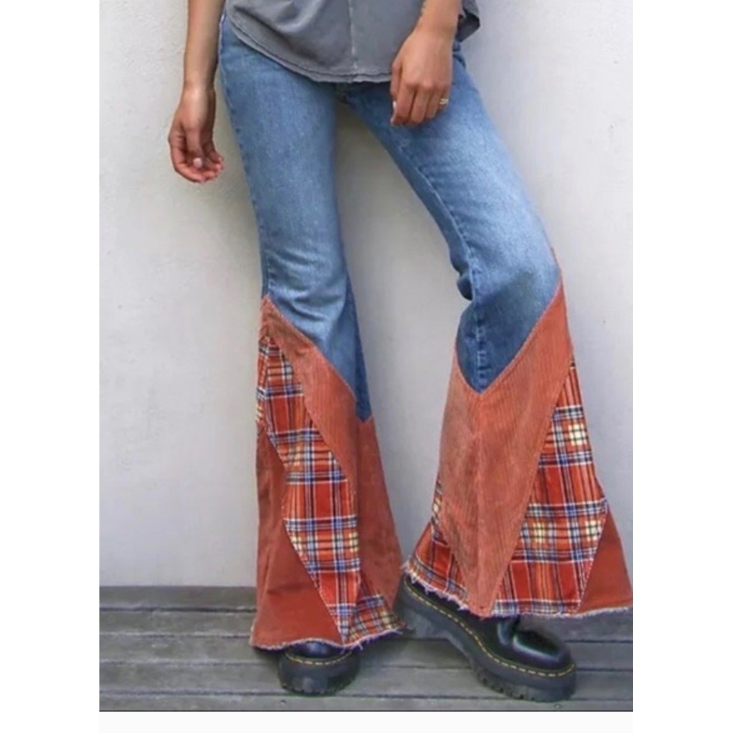 Free People Flashback Flare Jeans Patchwork Festival Western Sz 31