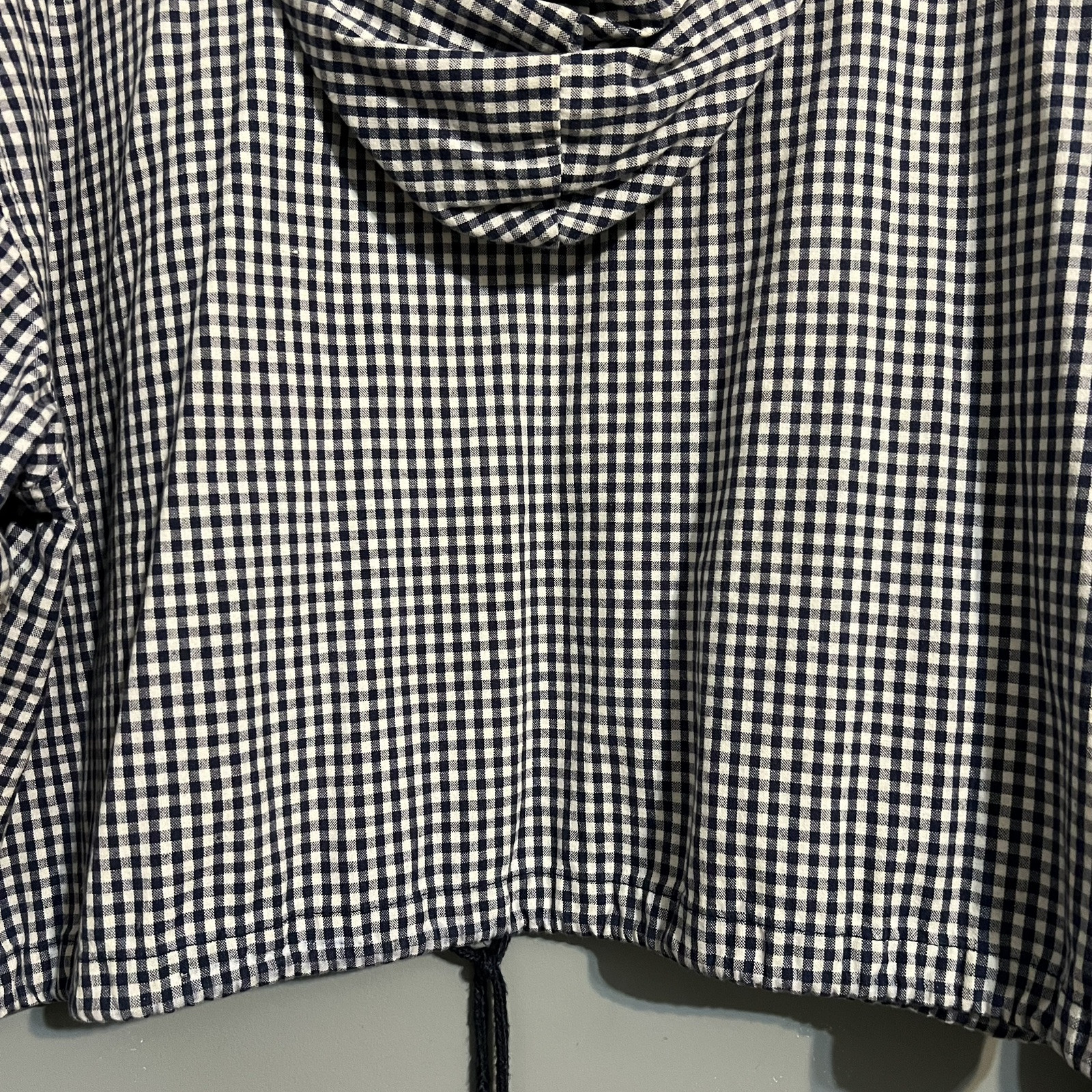 Vintage Krazy Kat Blue Check Top With Hood Kangaroo Pocket Sz Large