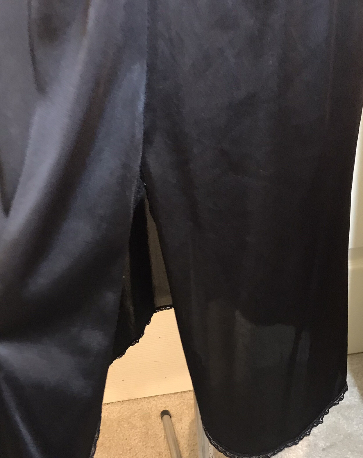 Vassarette Black 1/2 Slip L Elastic Waist USA Slit On Side Lace Trim Length 24”