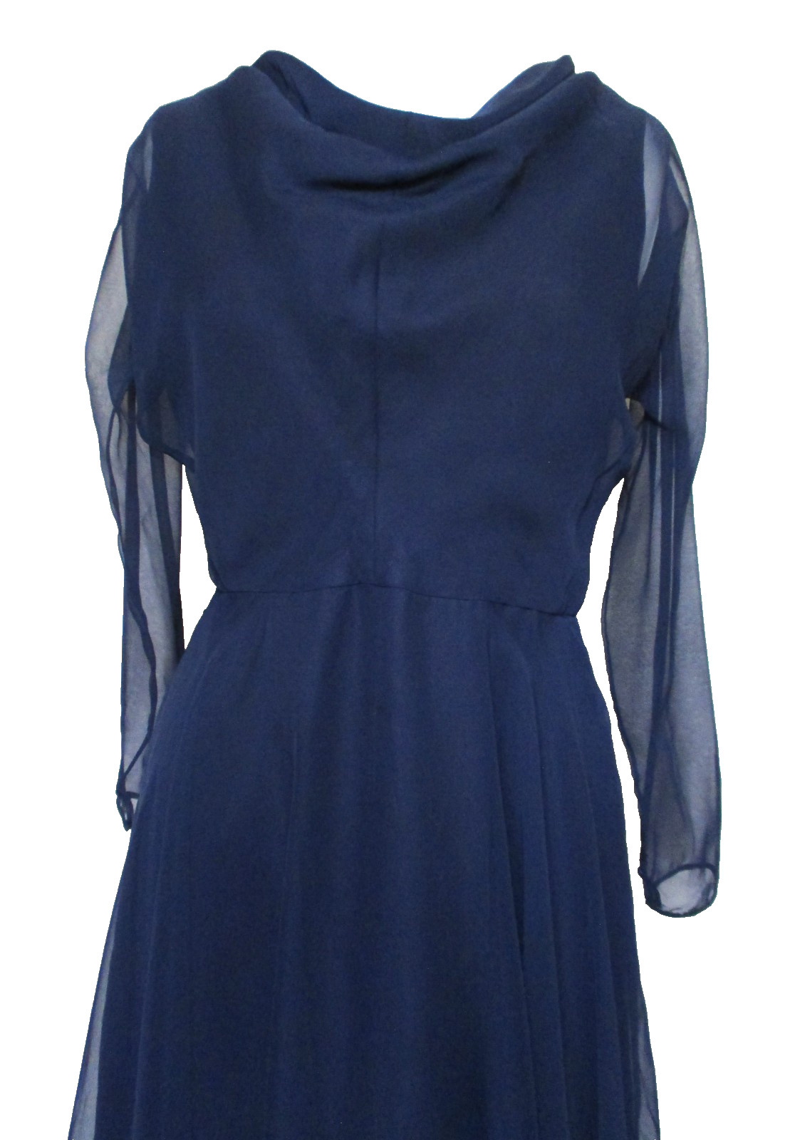 Vintage 70s Marita Anthony Muto Maxi Dress M Women Navy Blue Chiffon Gown