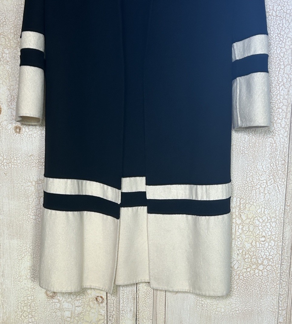 Valentino Virgin Wool Cashgora Colorblock Coat Black Ivory VTG Made In Italy