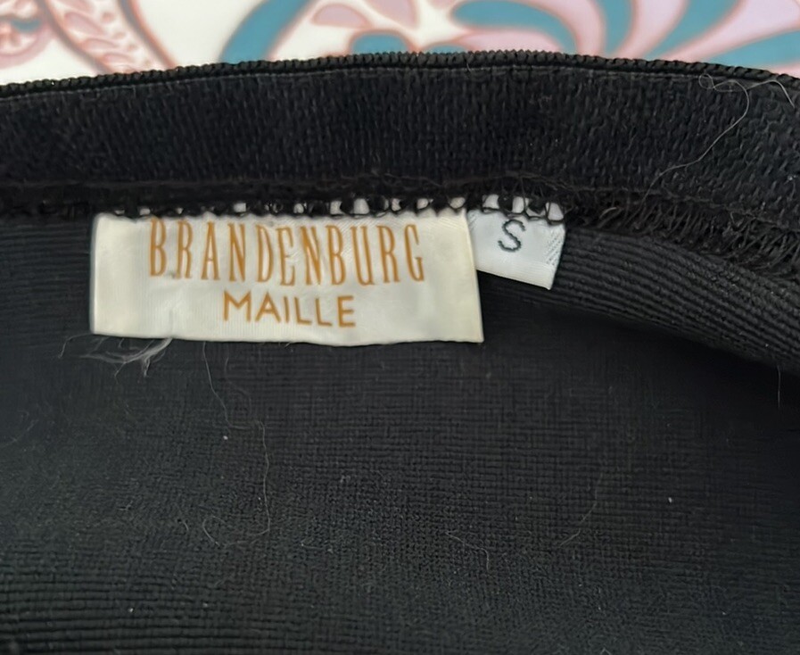 Vintage Brandenburg Maille black midi fitted/ leather accents made in USA sz S