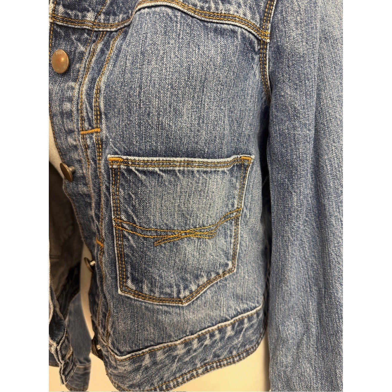 Gap 1969 Denim Jacket Saddle Wash Blue Trucker No Flap Pockets