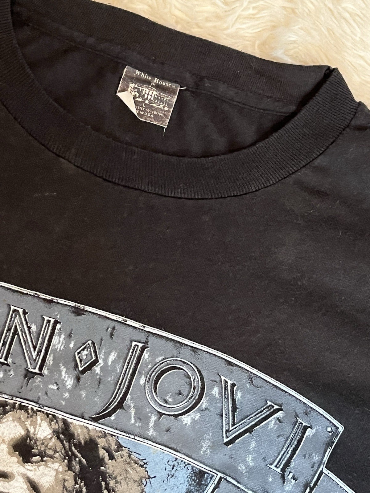 Vintage Bon Jovi T Shirt 1989 New Jersey Beaded Size L Womens Unisex Glam Rock