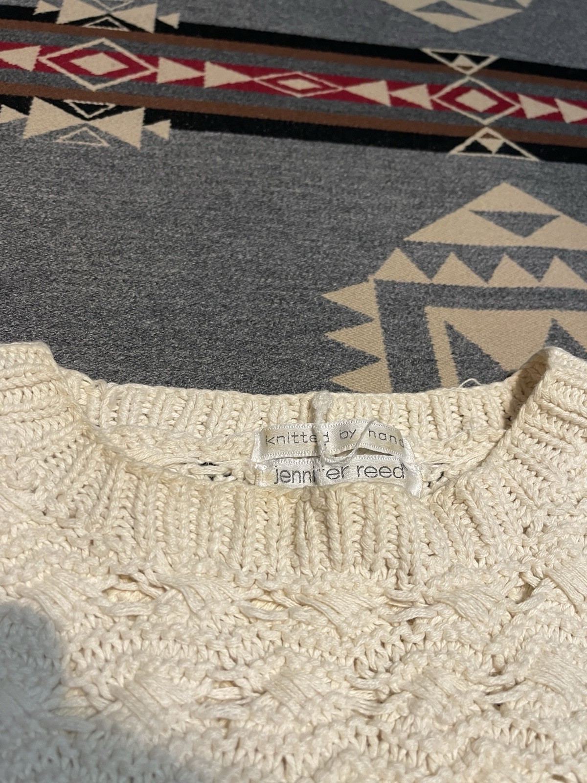 Vintage Jennifer Reed Chunky Hand Knit Ramie Cotton Sweater Womens L T3