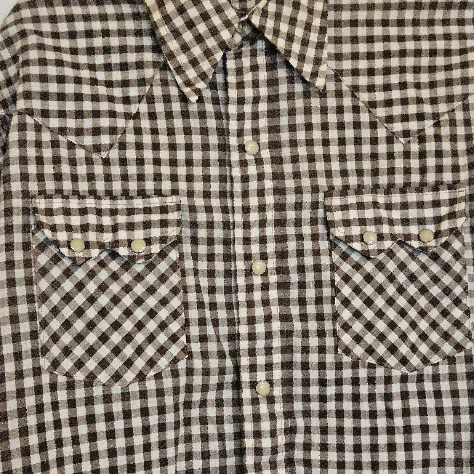 Vintage 80s Dee Cee Brand Western Pearl Snap Shirt Women’s 16-34 Brown Check USA
