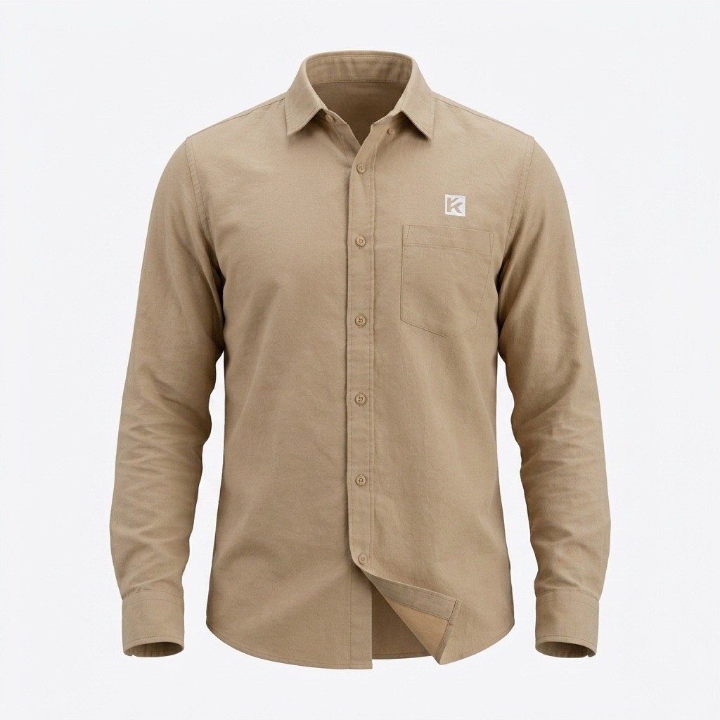Lands End Womans Tan Cotton Button Down Shirt Long Sleeve L 14-16 Preppy Neutral