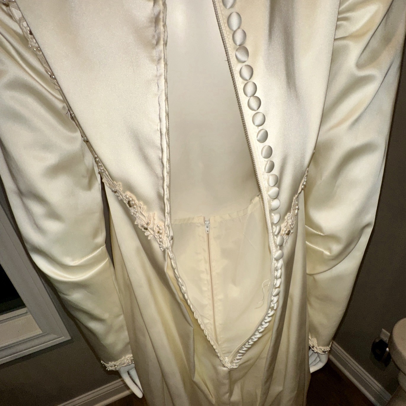 1970’s Pearls-Lace-Satin Bohemian Wedding Gown Angelair By Monika Sz 12 See Meas