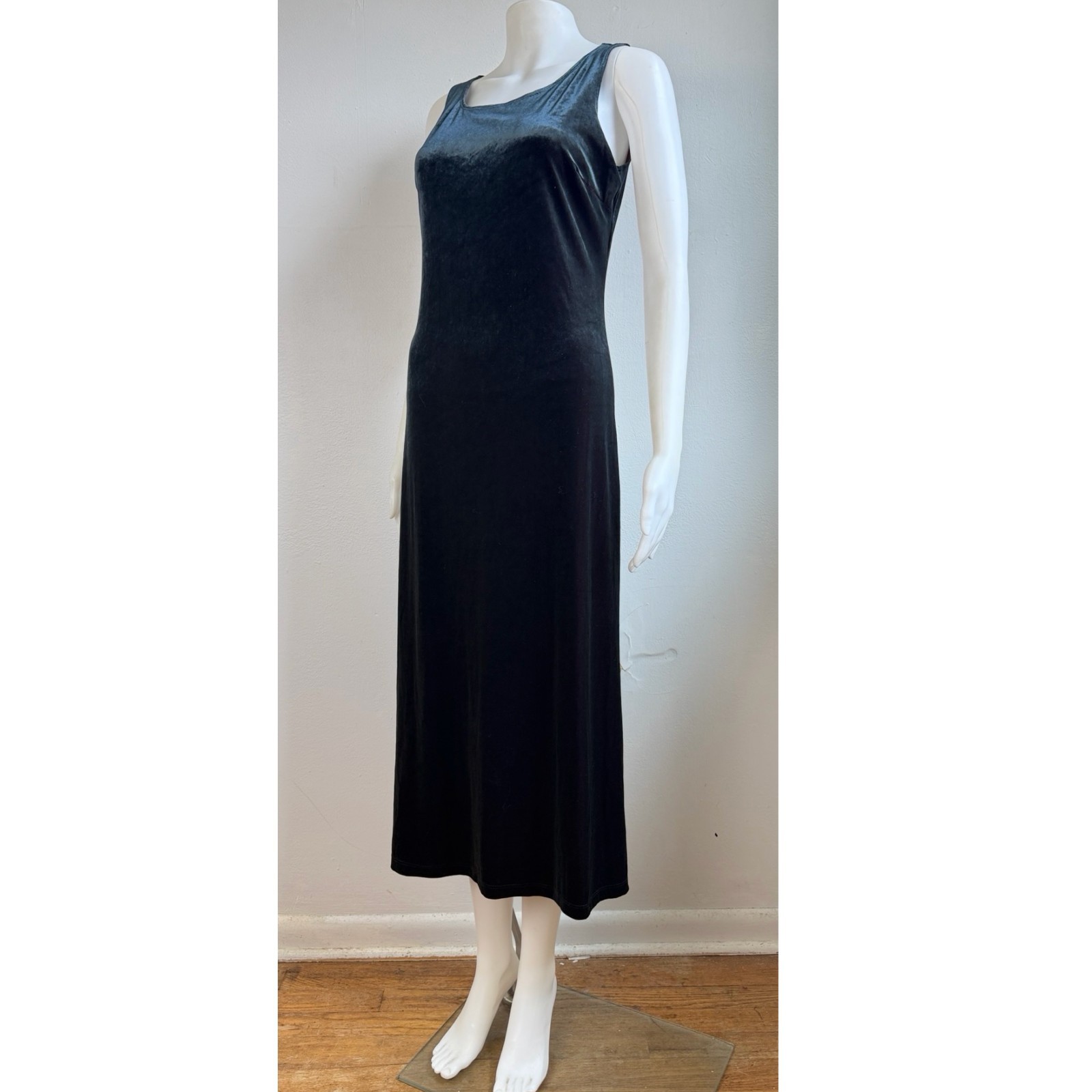Vintage Black/Red Stretch Velvet Maxi Dress Size Medium 90s Whimsy Goth